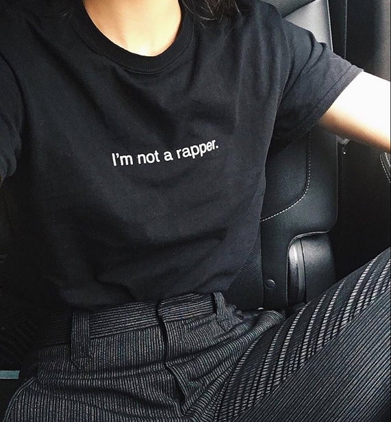 I'm Not A Rapper T-Shirt as worn by Kendall Jenner. PYGEAR.COM