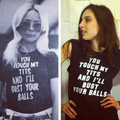'YOU TOUCH MY TITS AND I'LL BUST YOUR BALLS' t-shirt. PYGear.com