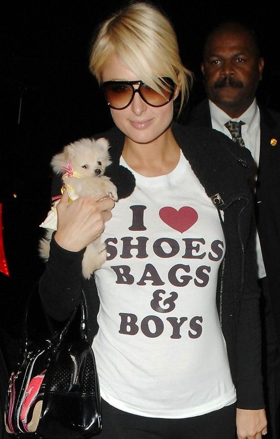 Paris Hilton 'I Love Shoes Bags Boys' shirt. PYGear.com