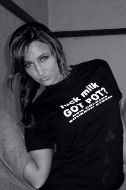 Fuck Milk Got Pot t-shirt worn by hot chick.  PYGear.com
