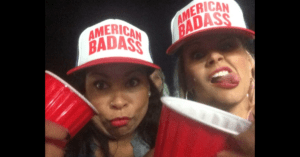 AMERICAN BADASS Red White and Blue Trucker Hat drunk chicks