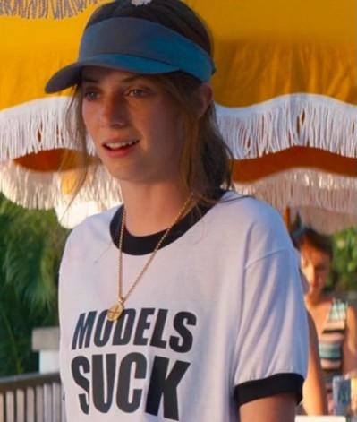 Models Suck tee shirt as worn by Eleanor (Maya Hawke) in Do Revenge movie. 